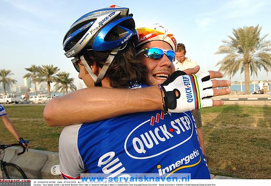Cycling : Tour Qatar 2006 / GP DohaBOONEN Tom ( Bel ) / KNAVEN Servais ( Ned ) / Celebration Joie VreugdeDoha Corniche - Doha Corniche ( 108 km )International Doha Grand Prix